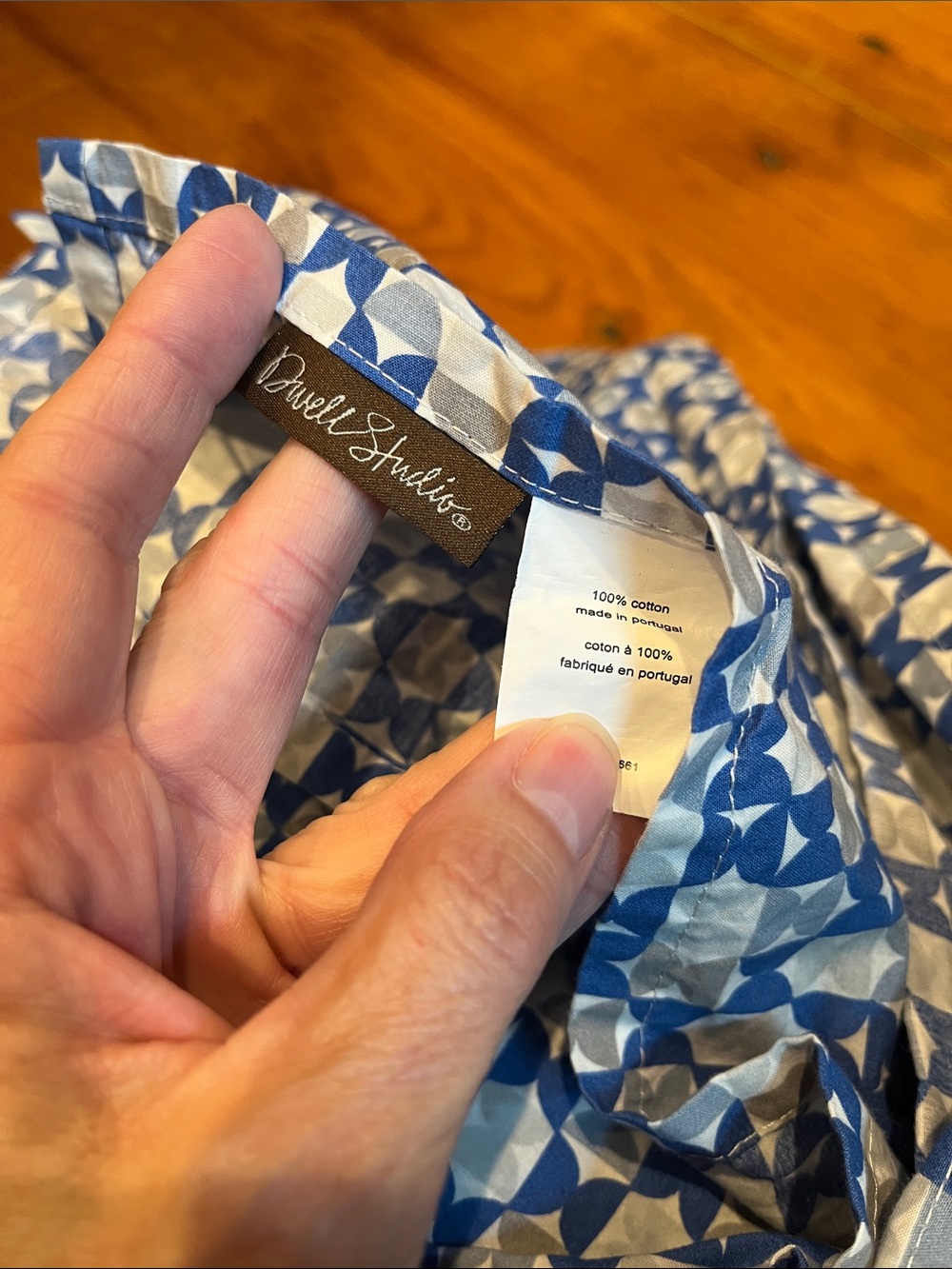 DWELL STUDIO *Twin* Blue/Grey/Taupe Geo Half-Circle Fitted Sheet 100% Cotton - Picture 3 of 3
